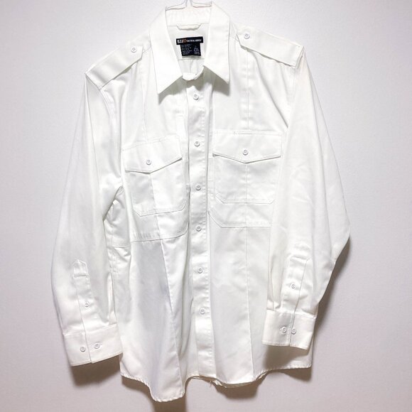 Mens uniform long sleeve shirt zip closure button down L White - Picture 1 of 15